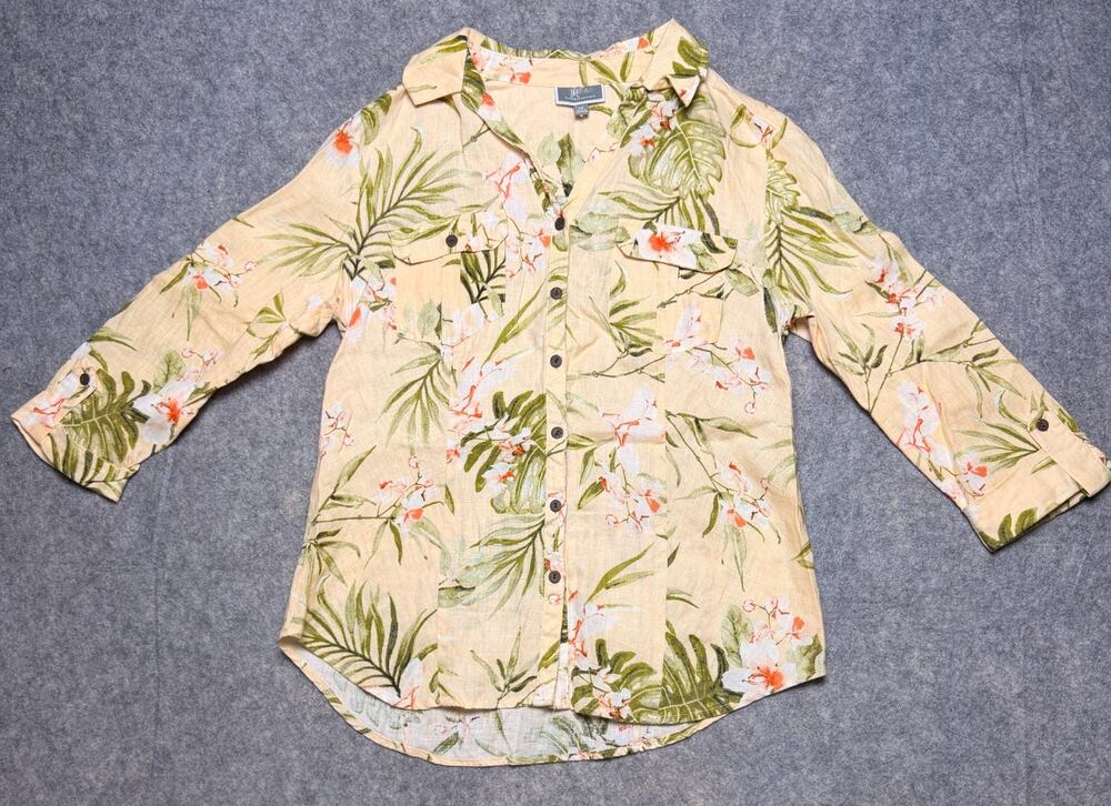 JM Collection Tropical Casual Top Shacket Women Size 10 Linen